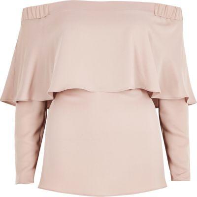 River Island Womens Blush Deep Frill Bardot Top