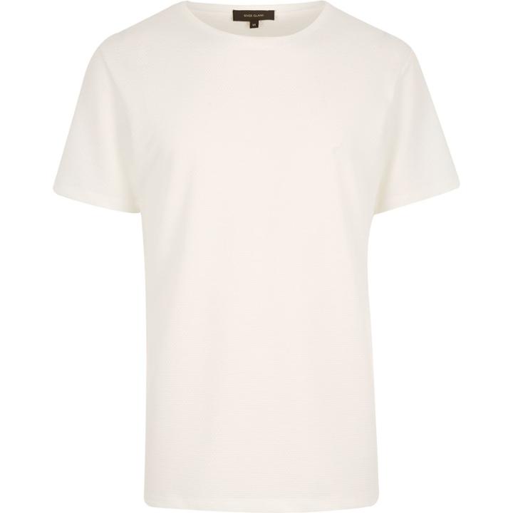 River Island Mensecru Textured Front Waffle T-shirt