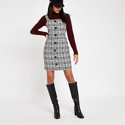 River Island Womens Check Button Front Pinafore Dress