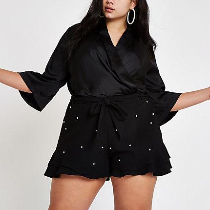 River Island Womens Plus Studded Frill Hem Tie Shorts