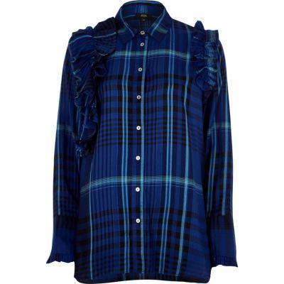 River Island Womens Check Ruffle Long Sleeve Shirt