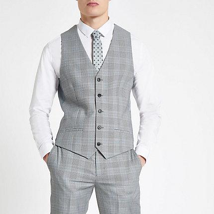 River Island Mens Check Print Suit Waistcoat