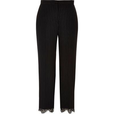 River Island Womens Lace Hem Pinstripe Pants
