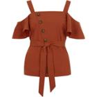 River Island Womens Petite Button Front Bardot Top
