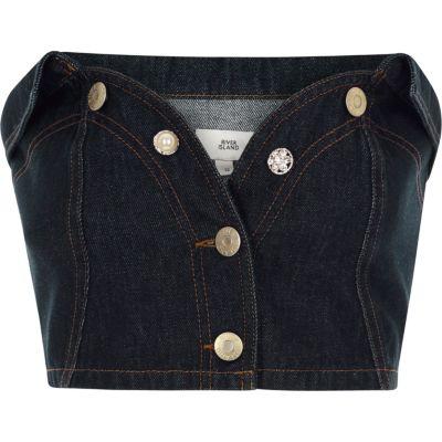 River Island Womens Raw Denim Bandeau Tie Sleeve