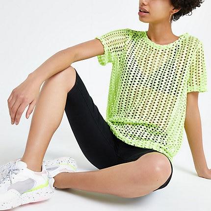River Island Womens Neon Crochet Loose Fit T-shirt