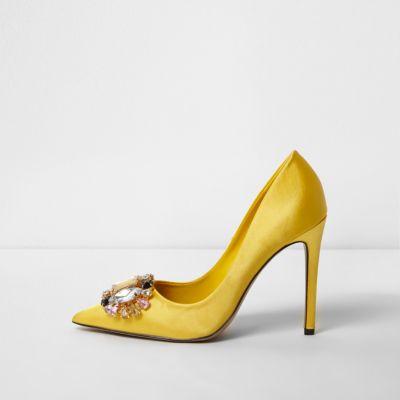 River Island Womens Satin Gem Embellished Court Shoes