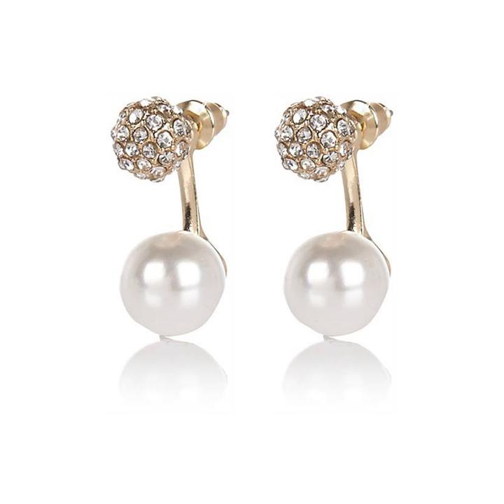 River Island Womens Pearl Rhinestone Front And Back Earrings