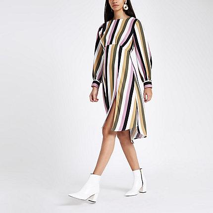 River Island Womens Stripe Balloon Sleeve Midi Dress