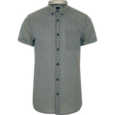 River Island Mens Tile Print Slim Fit Short Sleeve Shirt