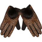 River Island Womens Leather Leopard Print Pom Pom Gloves