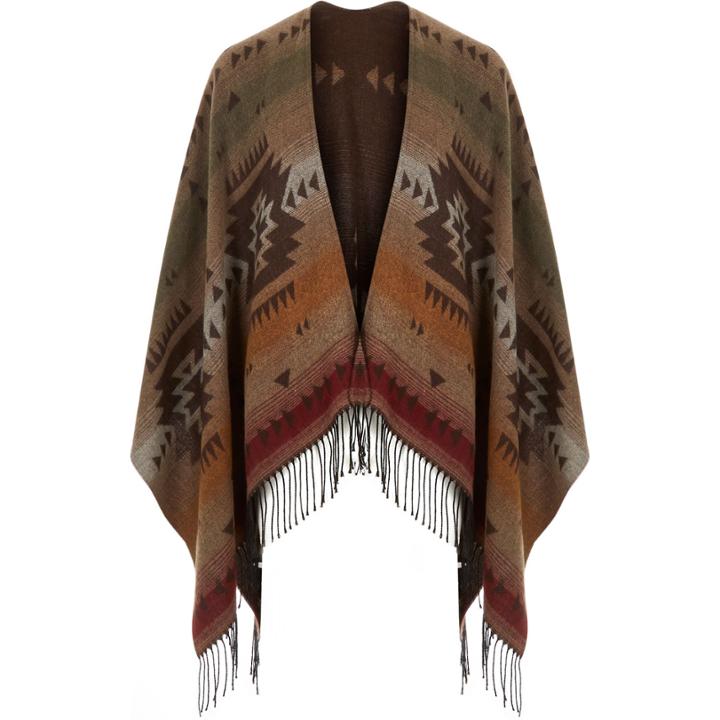 River Island Mensbrown Geometric Pattern Tasselled Cape