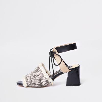 River Island Womens Frayed Open Toe Block Heel Mule