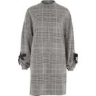 River Island Womens Check Jersey Eyelet Tie Cuff Swing Dress