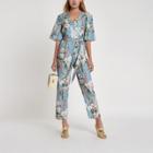 River Island Womens Floral Wrap Tie Waist Jumpsuit