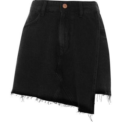 River Island Womens Frayed Hem Wrap Denim Skort