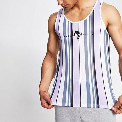 River Island Mens Stripe Slim Fit Mesh Vest
