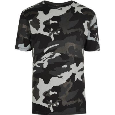 River Island Mensblack Metallic Camo T-shirt