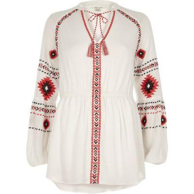 River Island Womens White Long Sleeve Embroidered Top