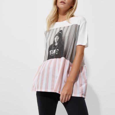 River Island Womens Petite White Oversized Girl Print T-shirt