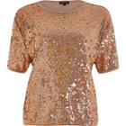 River Island Womens Gold Sequin Boxy T-shirt