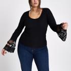 River Island Womens Plus Ribbed Lace Long Sleeve Top