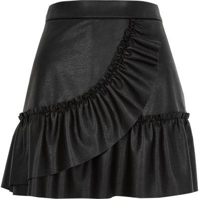 River Island Womens Faux Leather Frill Mini Skirt