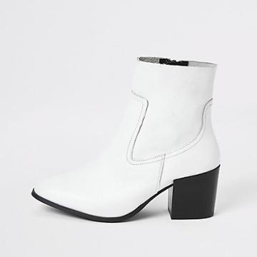 River Island Womens White Leather Block Heel Sock Boot