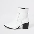 River Island Womens White Leather Block Heel Sock Boot