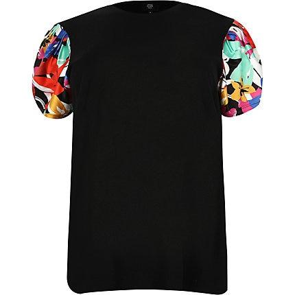River Island Womens Plus Floral Print Sleeve T-shirt