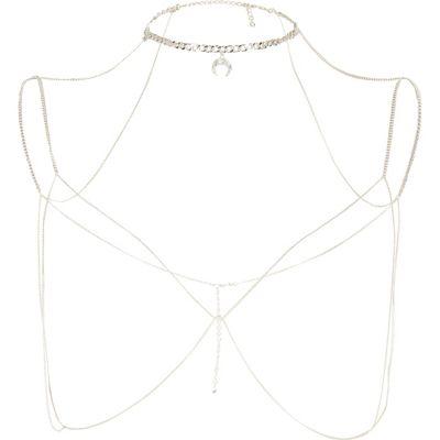 River Island Womens Silver Tone Choker Harness Body Chain