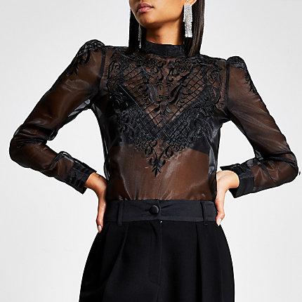 River Island Womens Long Sleeve Lace Sheer Top