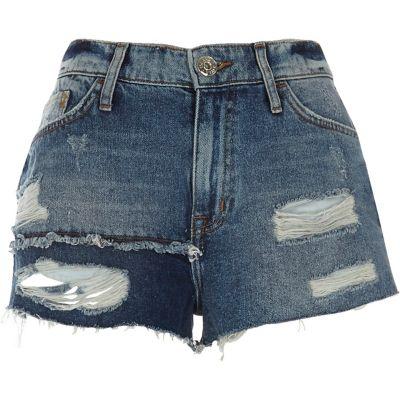 River Island Womens Authentic Ripped Patchwork Denim Shorts