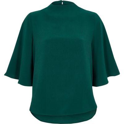 River Island Womens Green High Neck Cape Sleeve Top