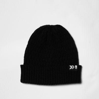 River Island Mensblack Chain Knit Ribbed Fisherman Hat