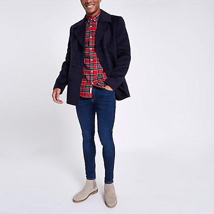 River Island Mens Double Breasted Peacoat