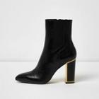 River Island Womens Gold Tone Trim Block Heel Leather Boots