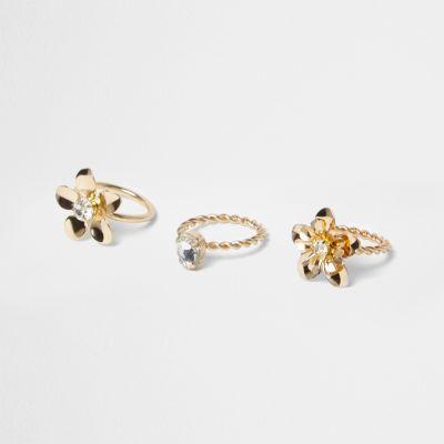 River Island Womens Gold Tone Flower Rings Pack