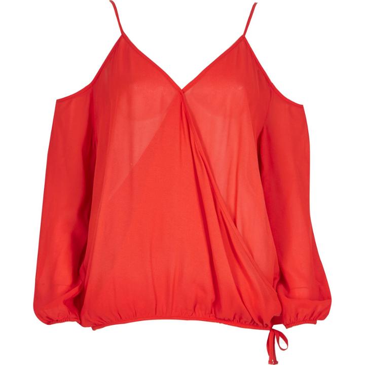 River Island Womens Wrap Cold Shoulder Bubble Hem Top