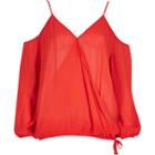 River Island Womens Wrap Cold Shoulder Bubble Hem Top