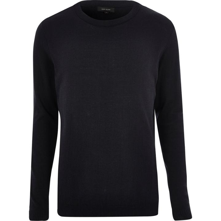 River Island Mensnavy Plain Knitted Crew Neck Jumper