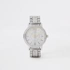 River Island Womens Silver Rhinestone Pave Chain Link Watch