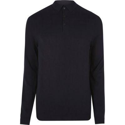 River Island Mensnavy Jmpr Ashcroft Ls Polo