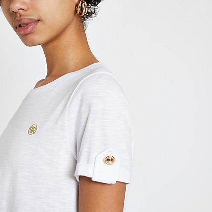River Island Womens White Ri Turn Up Sleeve T-shirt