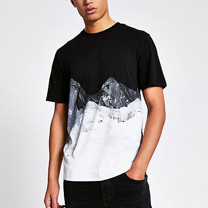 River Island Mens Mountain Printed Slim Fit T-shirt