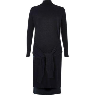River Island Womens Knit Tied Front Turtleneck Dress