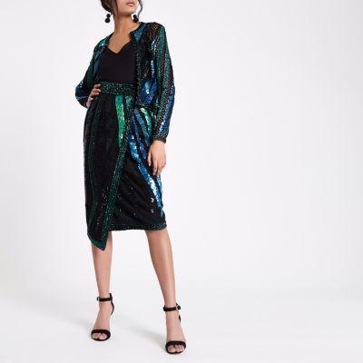 River Island Womens Sequin Embellished Wrap Midi Skirt