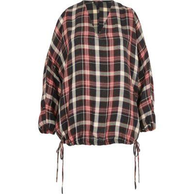 River Island Womens Check Cold Shoulder Drawstring Hem Top
