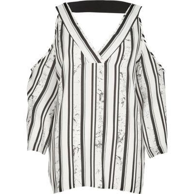 River Island Womens Stripe Print Cold Shoulder T-shirt