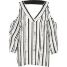 River Island Womens Stripe Print Cold Shoulder T-shirt